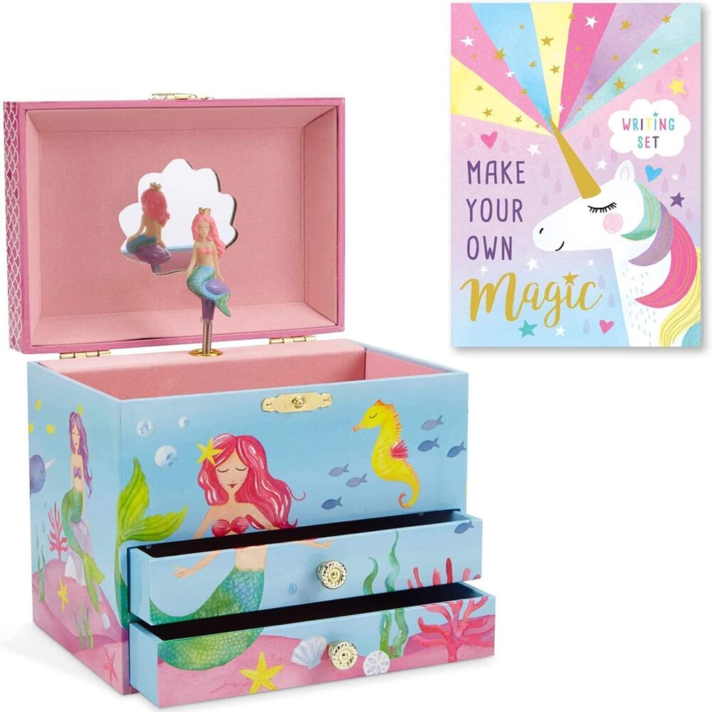 8143 Mermaid Musical Jewelry Box, Underwater Design with Two Pullout